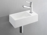 Lave-mains pour toilettes, évacuation dissimulée et de lignes épurées, résine Solid-Surface BENESTONE® blanc mat, Largeur 35 cm, P. 18 cm, H. 12 cm, Livraison 5-7 jours OFFERTE.